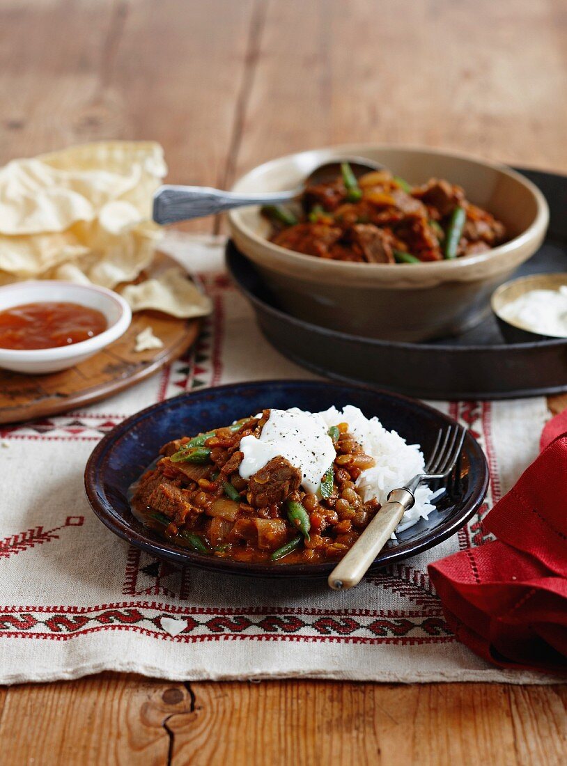 Lentil curry with beef