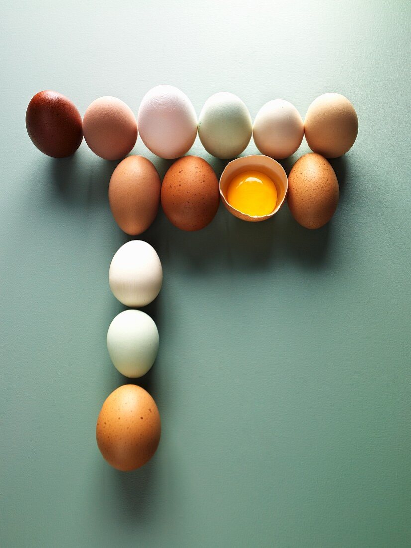 Brown, white and turquoise hen's eggs