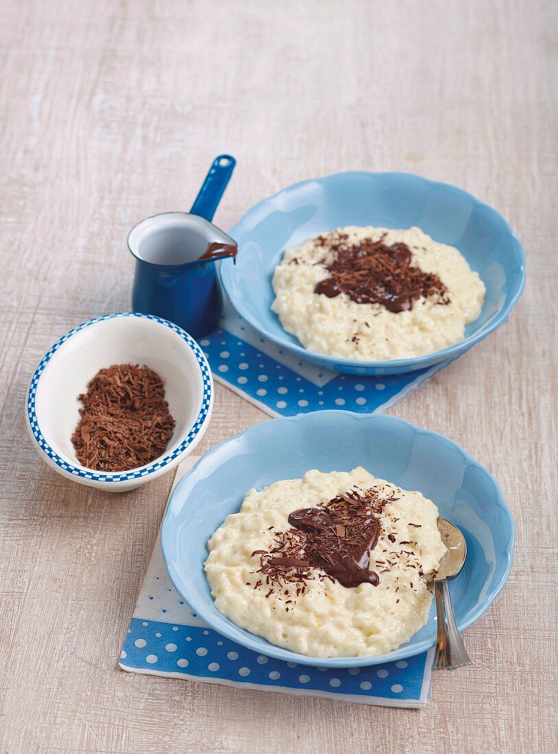 Rice pudding with melted chocolate