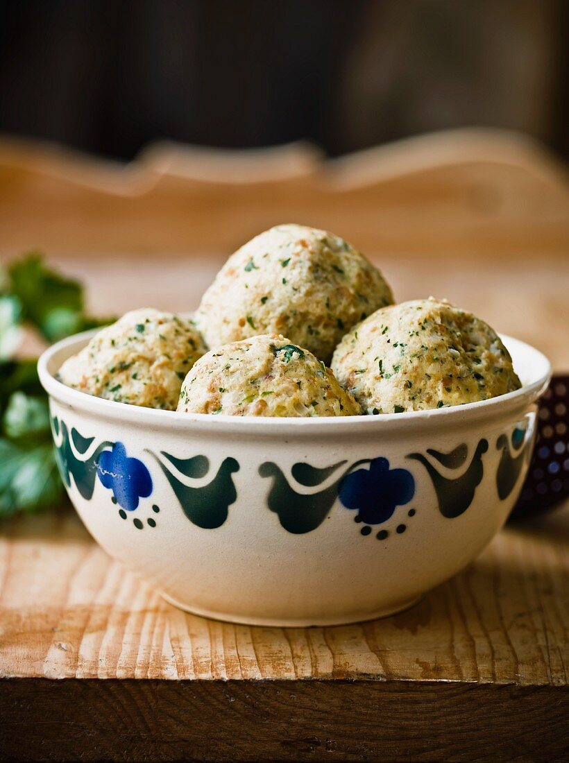 Bread dumplings in a rustic bowl