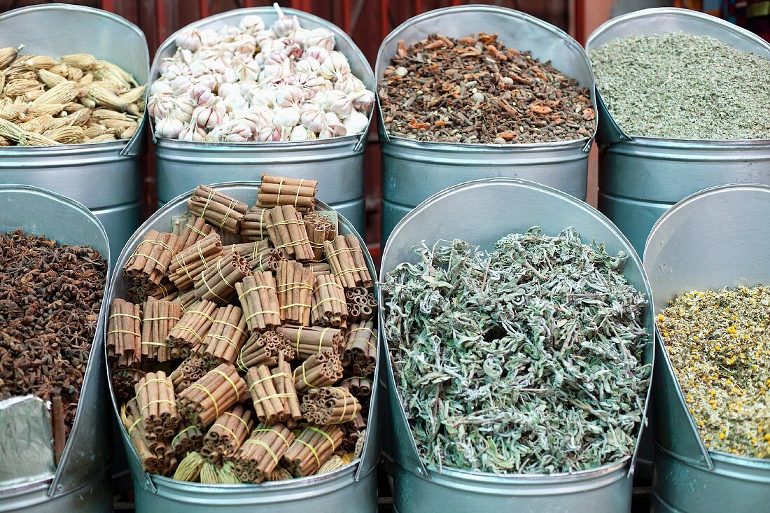 Assorted spices at a market