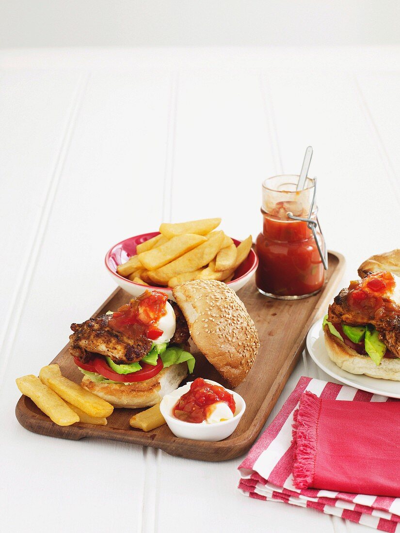Mexican chicken burger with tomato salsa