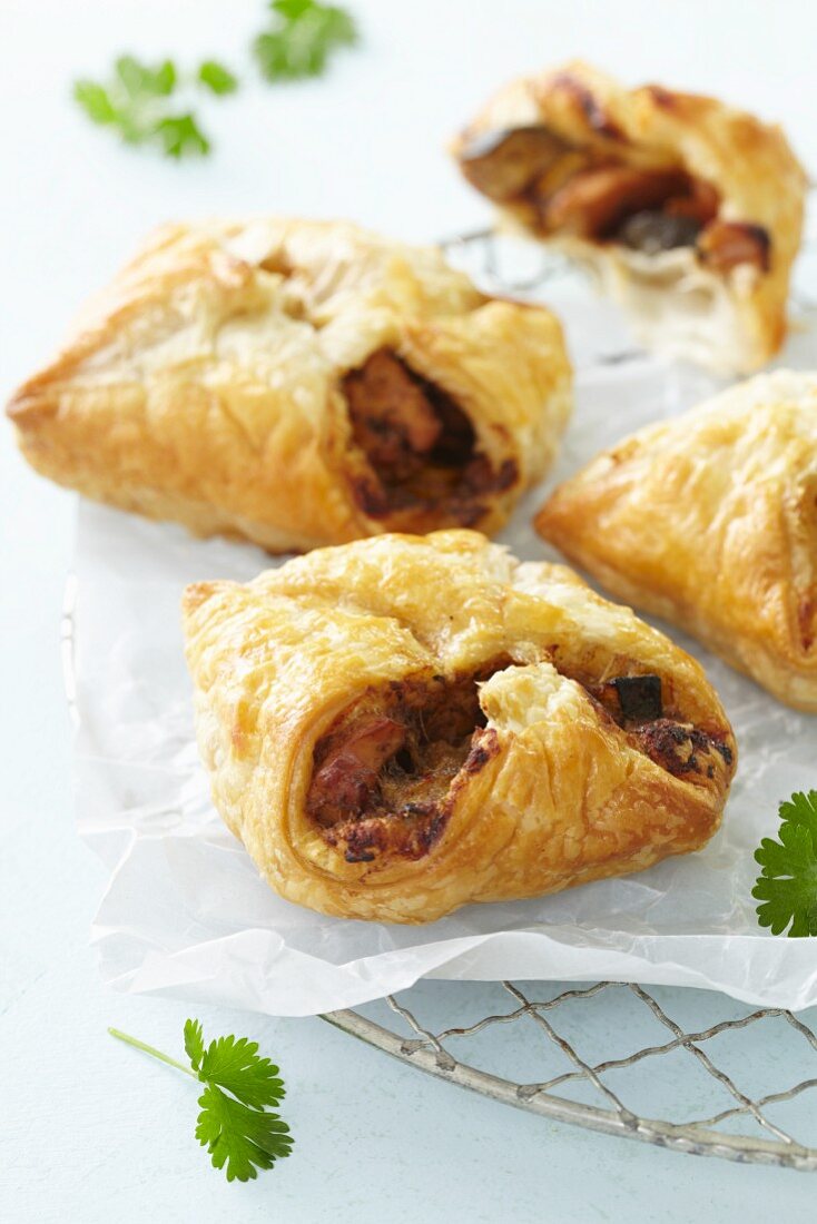 Savoury filled puff pastry parcels