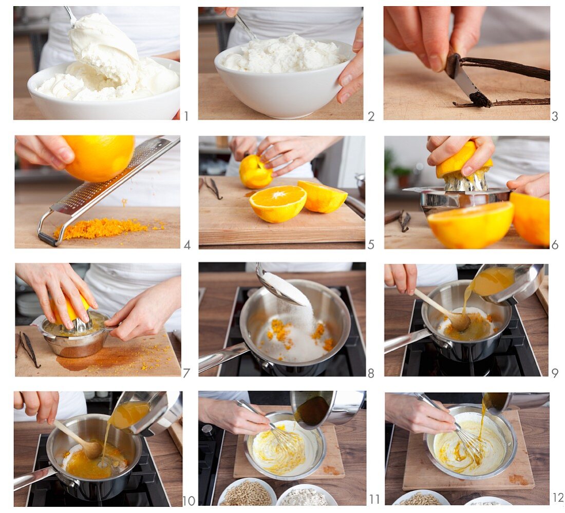 Cake mix for castagnaccio (chestnut cake, Tuscany, Italy) being prepared