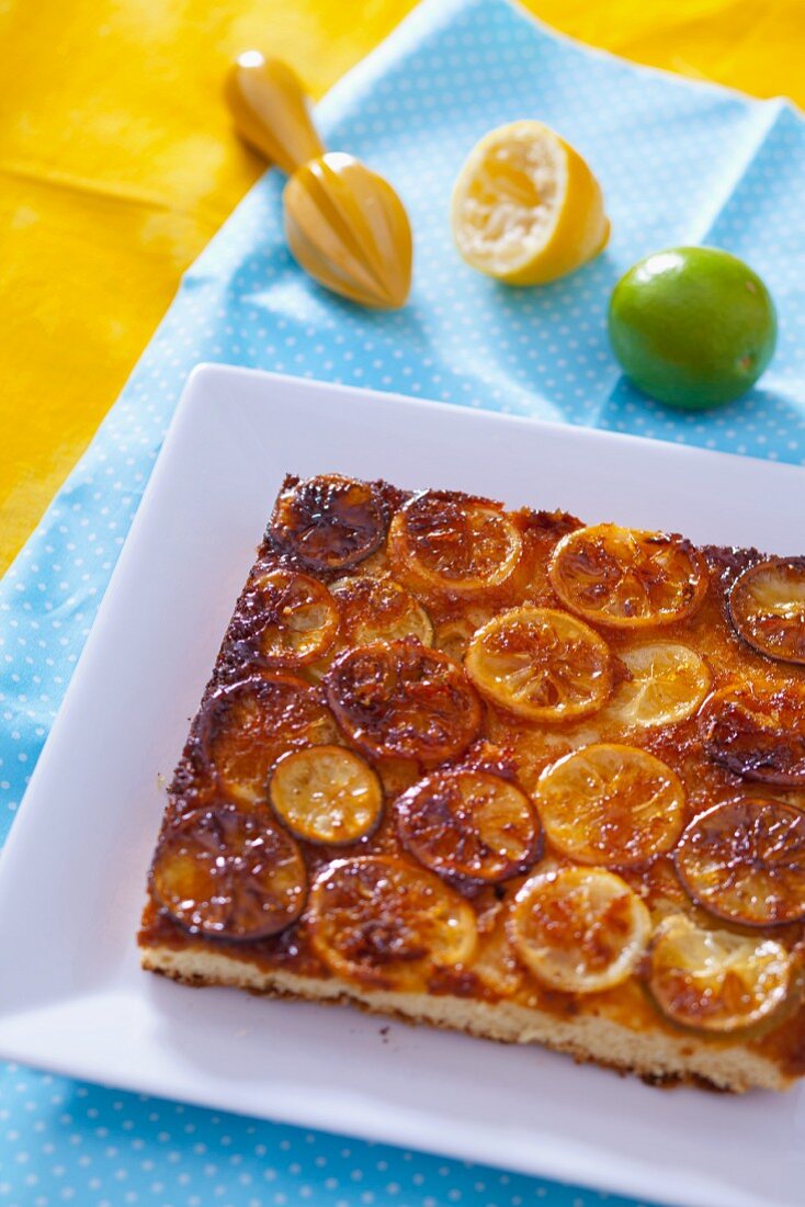 Lemon cake, tipped out of the tin