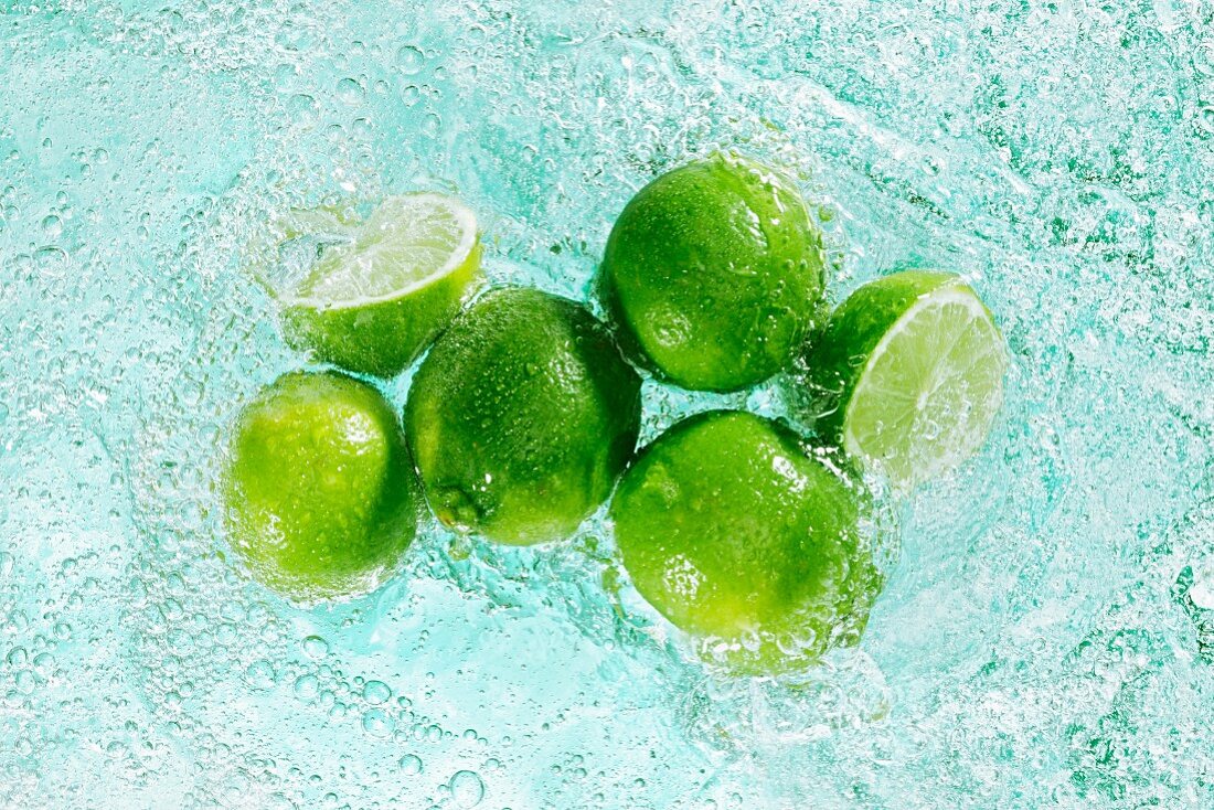Limes in sparkling water