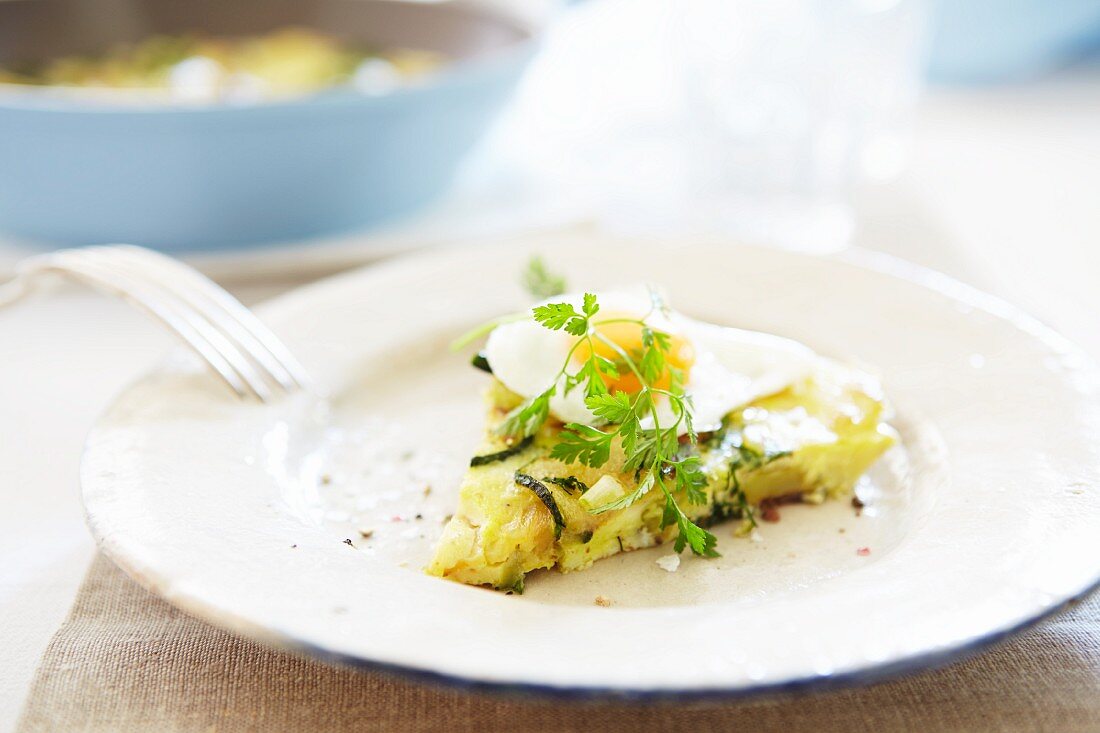 Courgette frittata with a fried egg