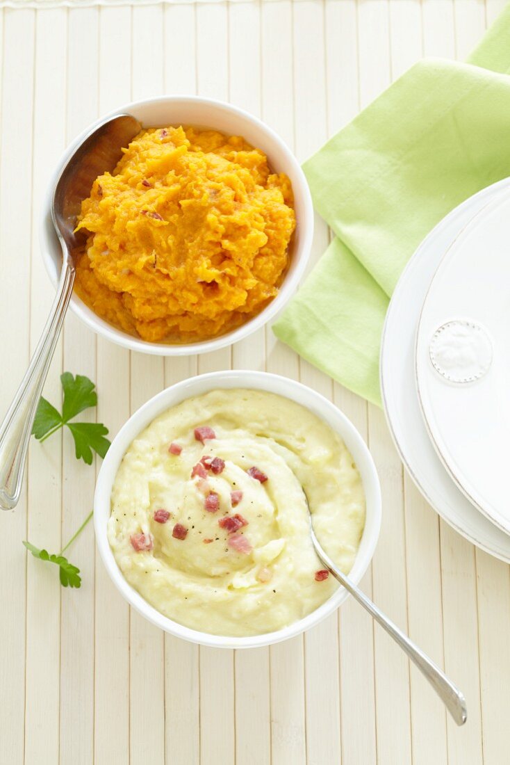 Mashed potato and mashed carrot