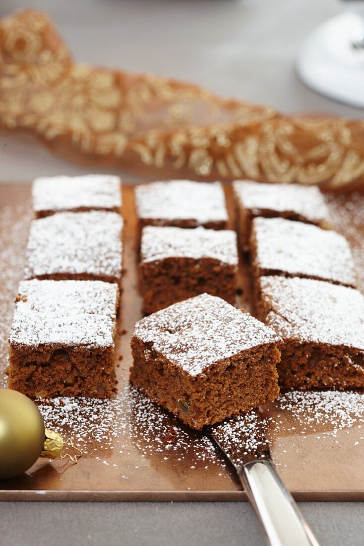 Lebkuchen (spiced soft gingerbread) cooked on a tray
