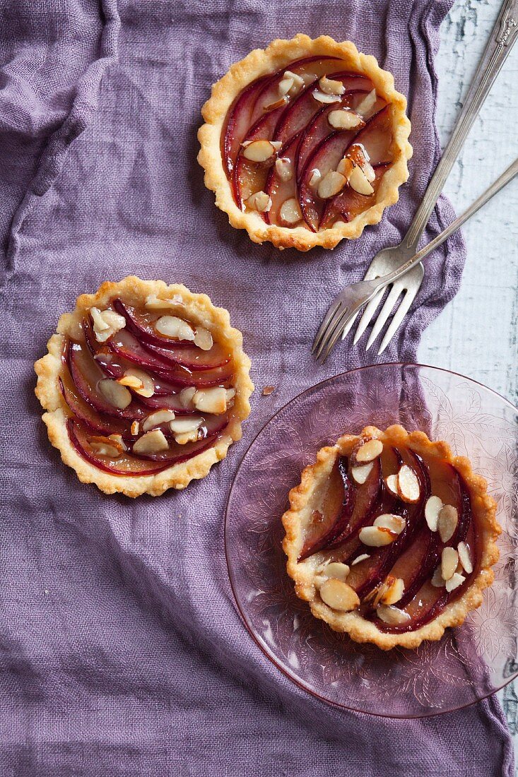 Three Individual Plum and Almond Tarts