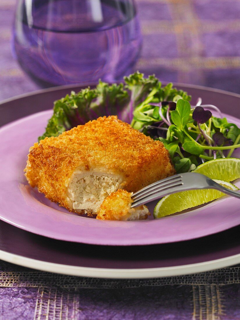 Breaded tofu with a side salad