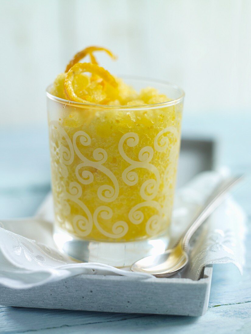 Orange granita in a patterned glass