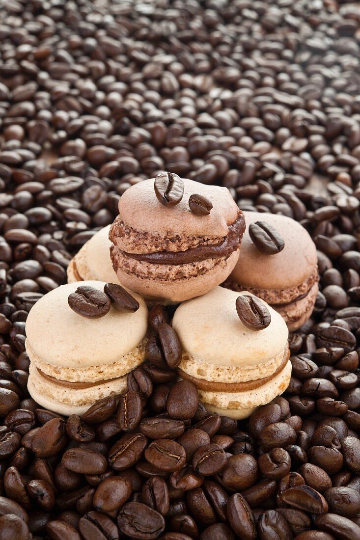 Home-made coffee and vanilla macaroons