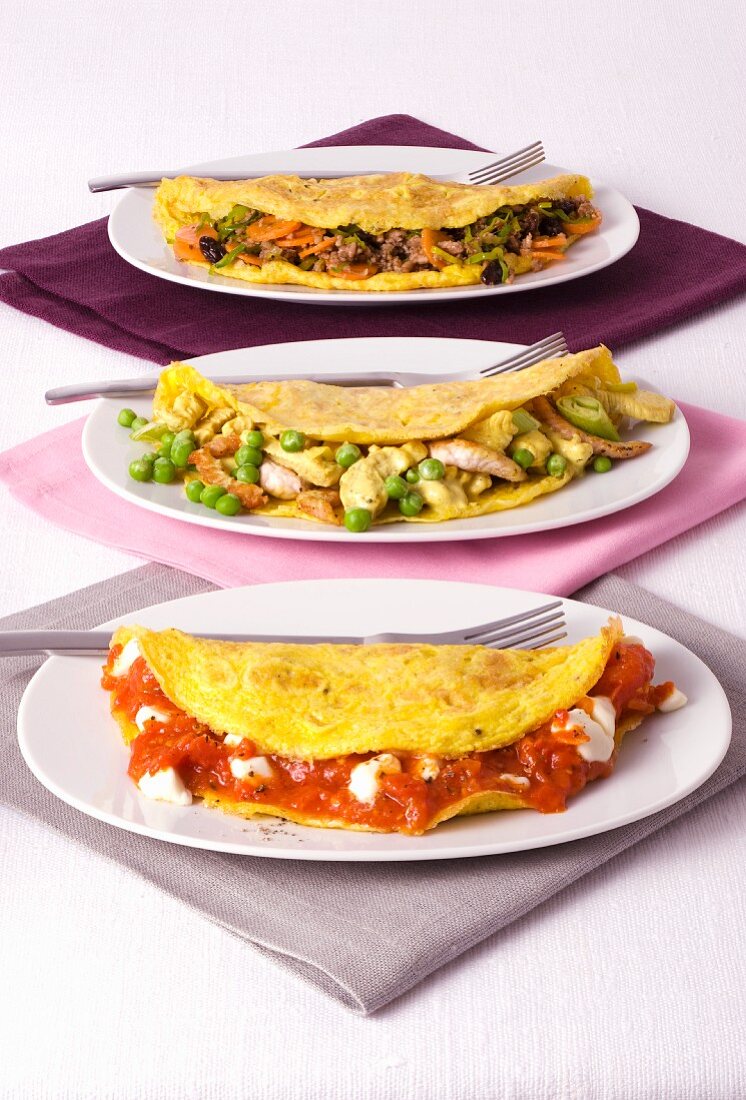 Three different omelettes