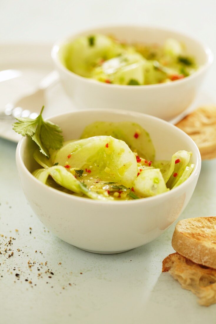 Cucumber salad and bread