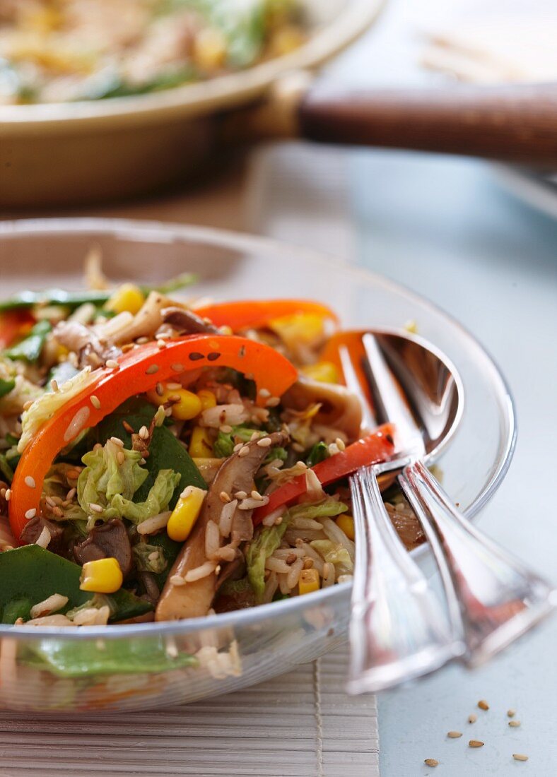 Vegetable fried rice with peppers and sweetcorn