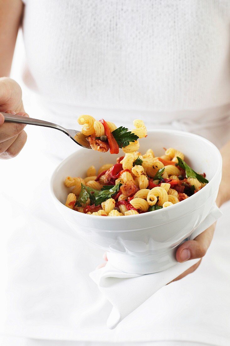 Cellantani Pasta - Red Pepper, Parsley, Capers, Tomato