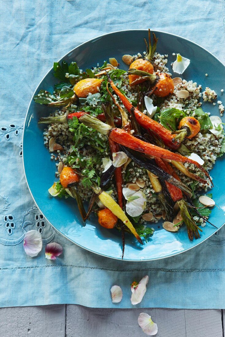 Quinoa with almonds and roasted carrots
