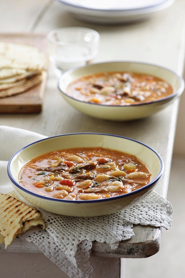 Greek Bean Soup - Lamb, White Bean, Garlic, Celery, Tomato, Onion