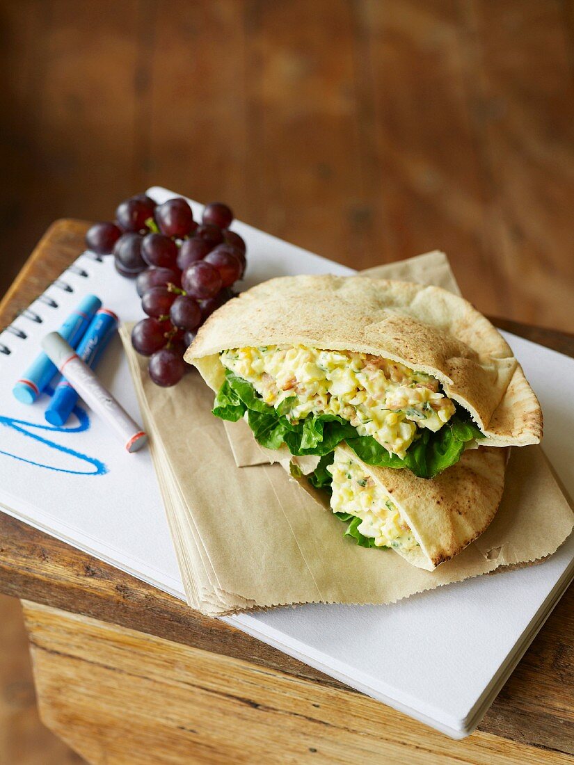 Pita bread filled with egg salad