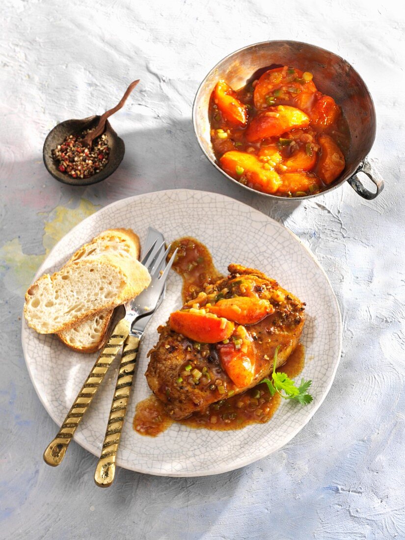 Pork steak with tangy apricot sauce