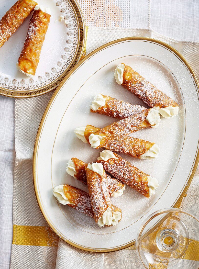 Brandy snaps filled with cream