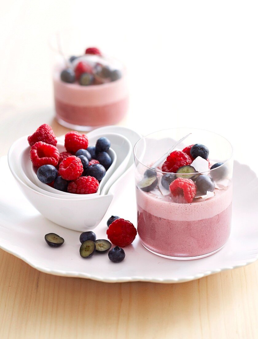 Raspberry mousse with coconut shavings