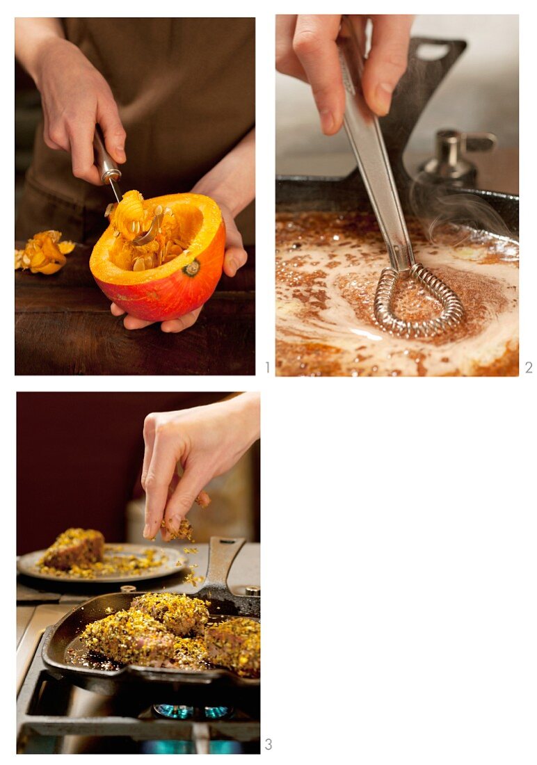 Breaded squash being prepared