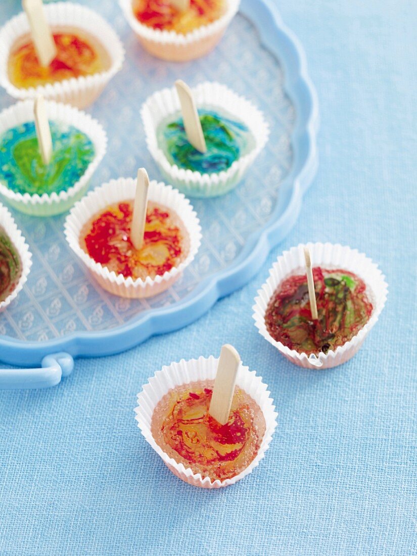 Home-made colourful lollipops with a swirl