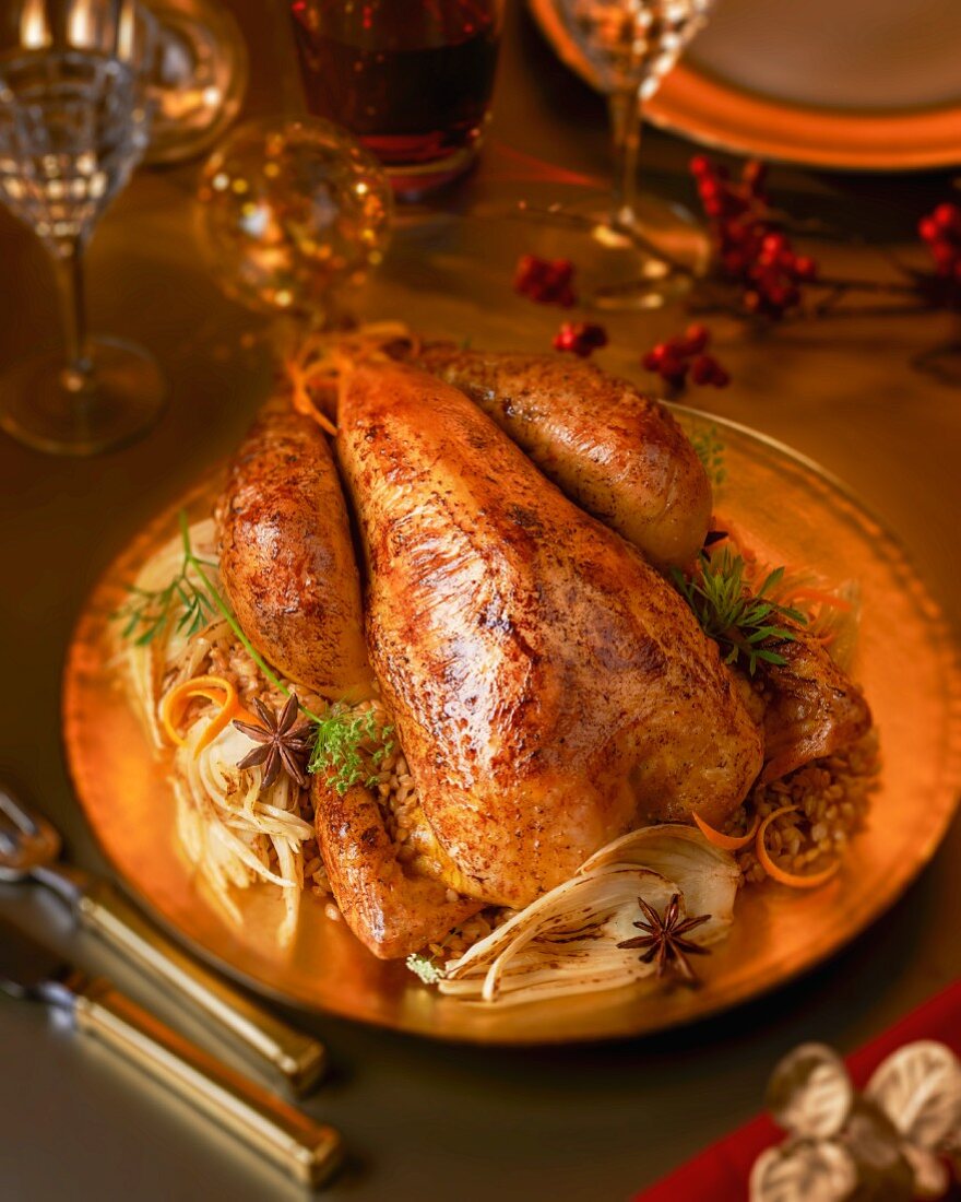 Roast capon with fennel and star anise