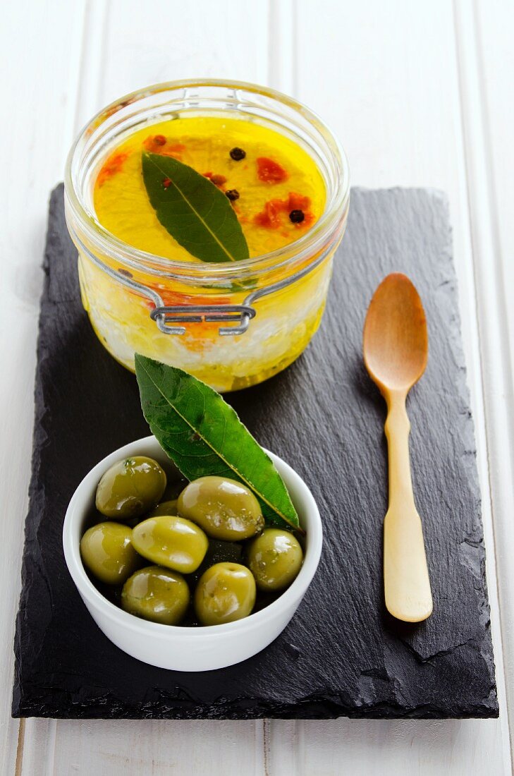 Preserved olives and goat's cheese