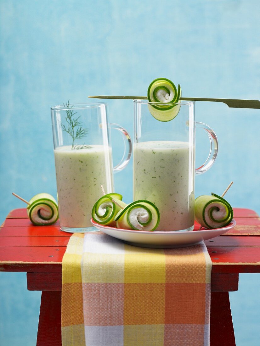 Cold cucumber soup in glasses