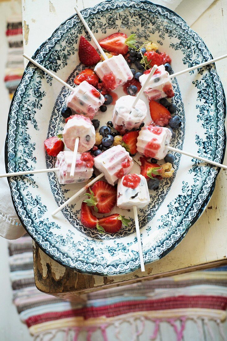 Berry ice cream on sticks