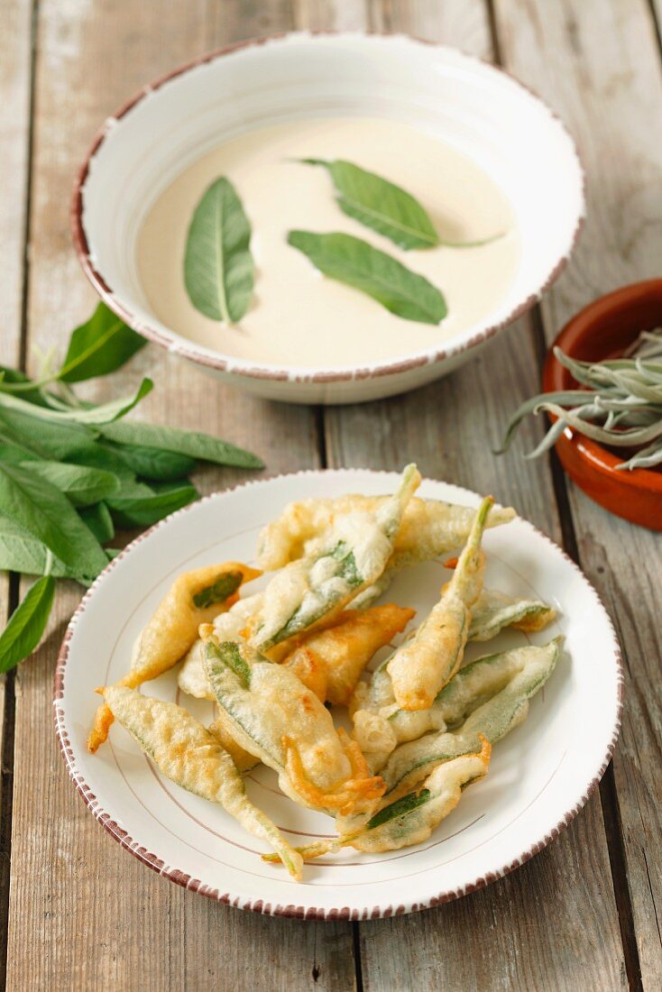 Sage leaves in deep-frying batter