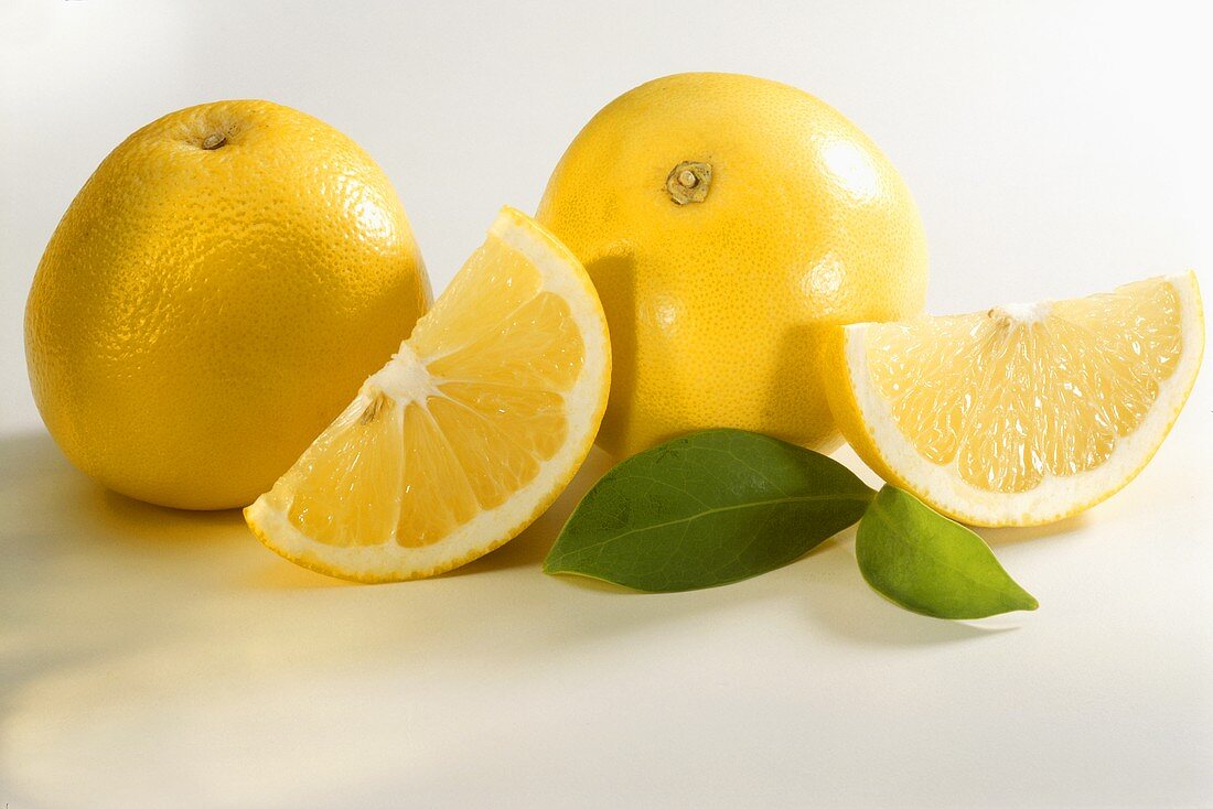 Citrus fruits: two yellow grapefruits
