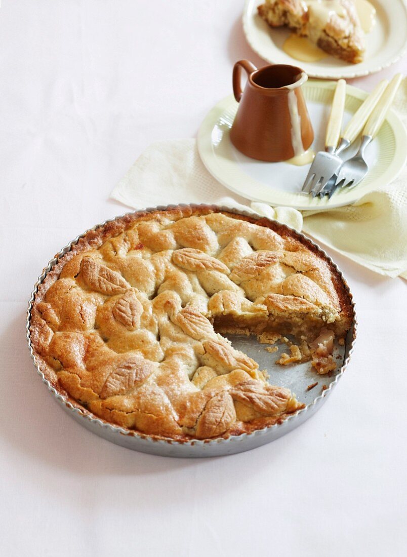 Traditional apple pie with custard
