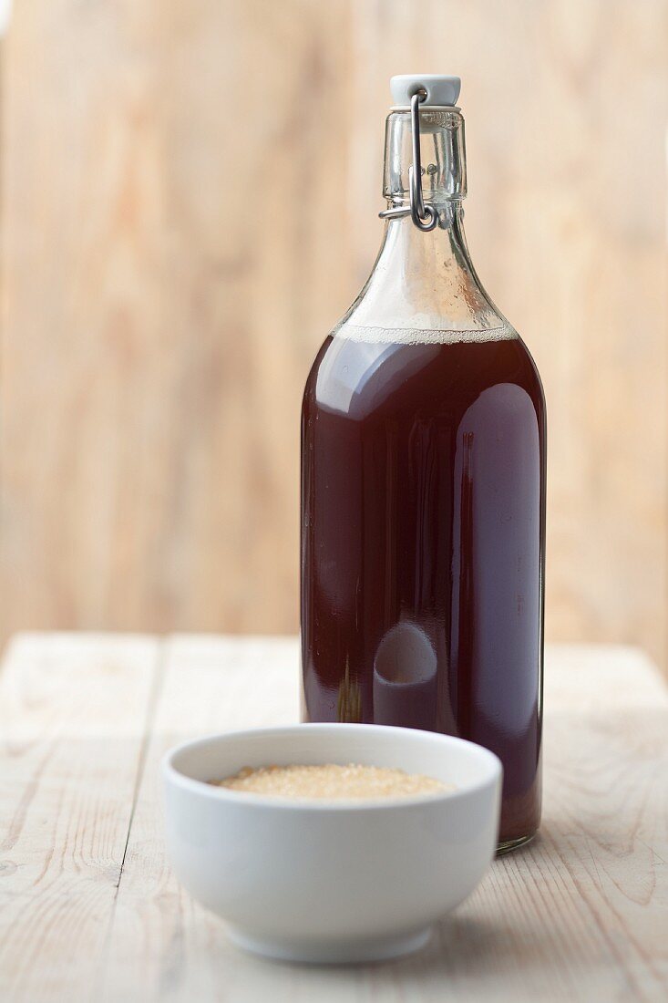 Rhubarb cordial and cane sugar