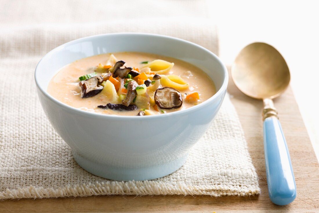 Pilz-Creme-Suppe mit Pasta