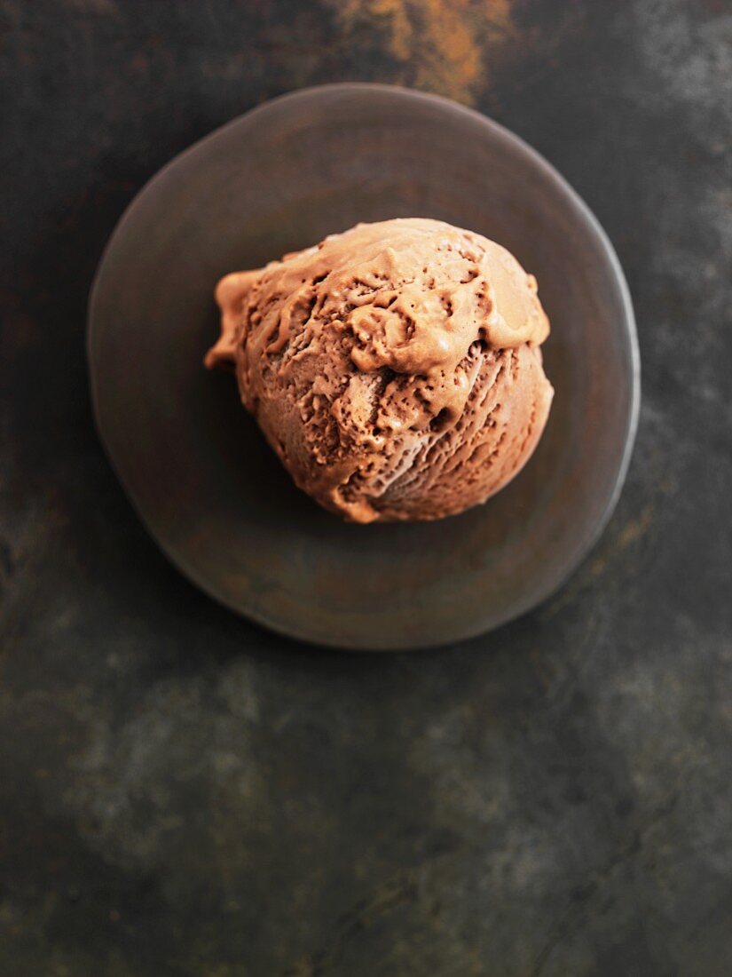 A scoop of chocolate ice cream (view from above)