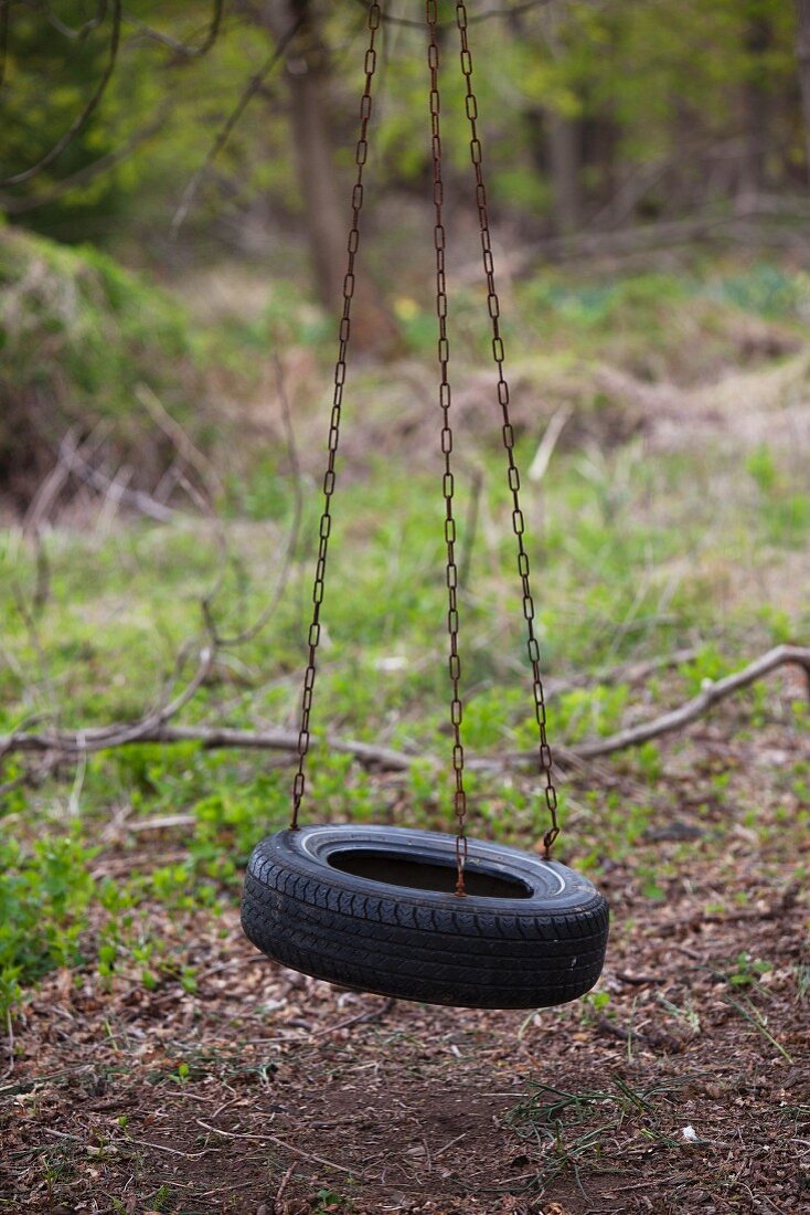 Autoreifen-Kinderschaukel im Garten