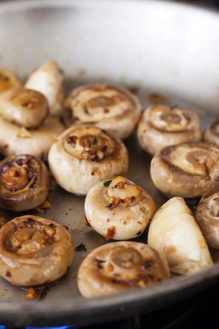 Sauteed Mushrooms in a Skillet