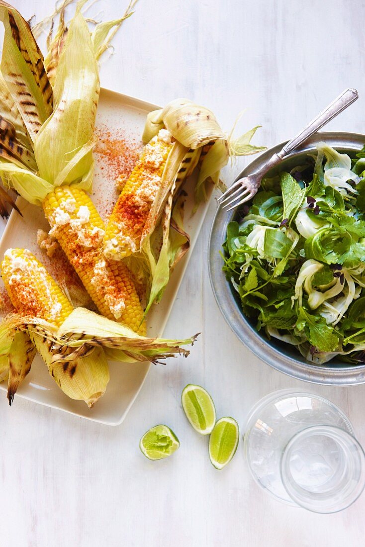 Spicy corn cobs with a herb & fennel salad (Mexico)