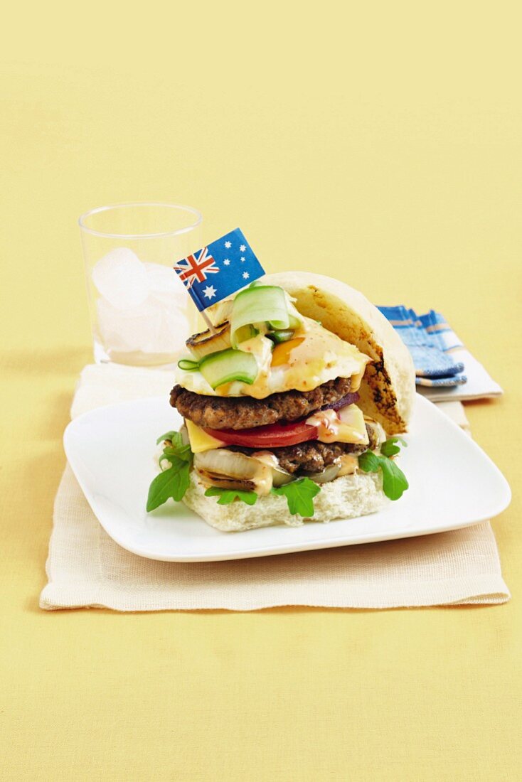 Double burger with a flag for Father's Day