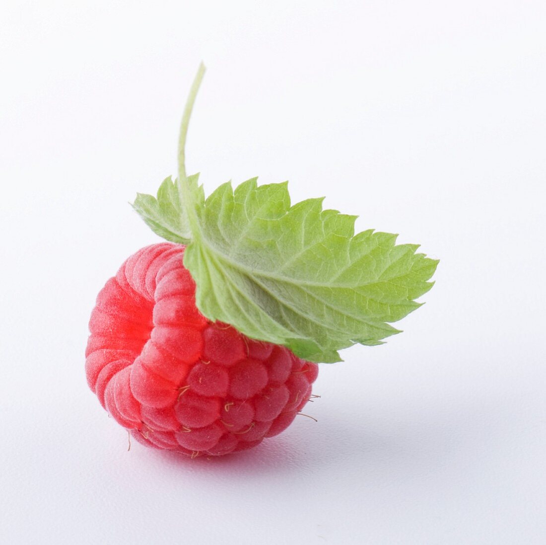 A raspberry with leaf (close-up)