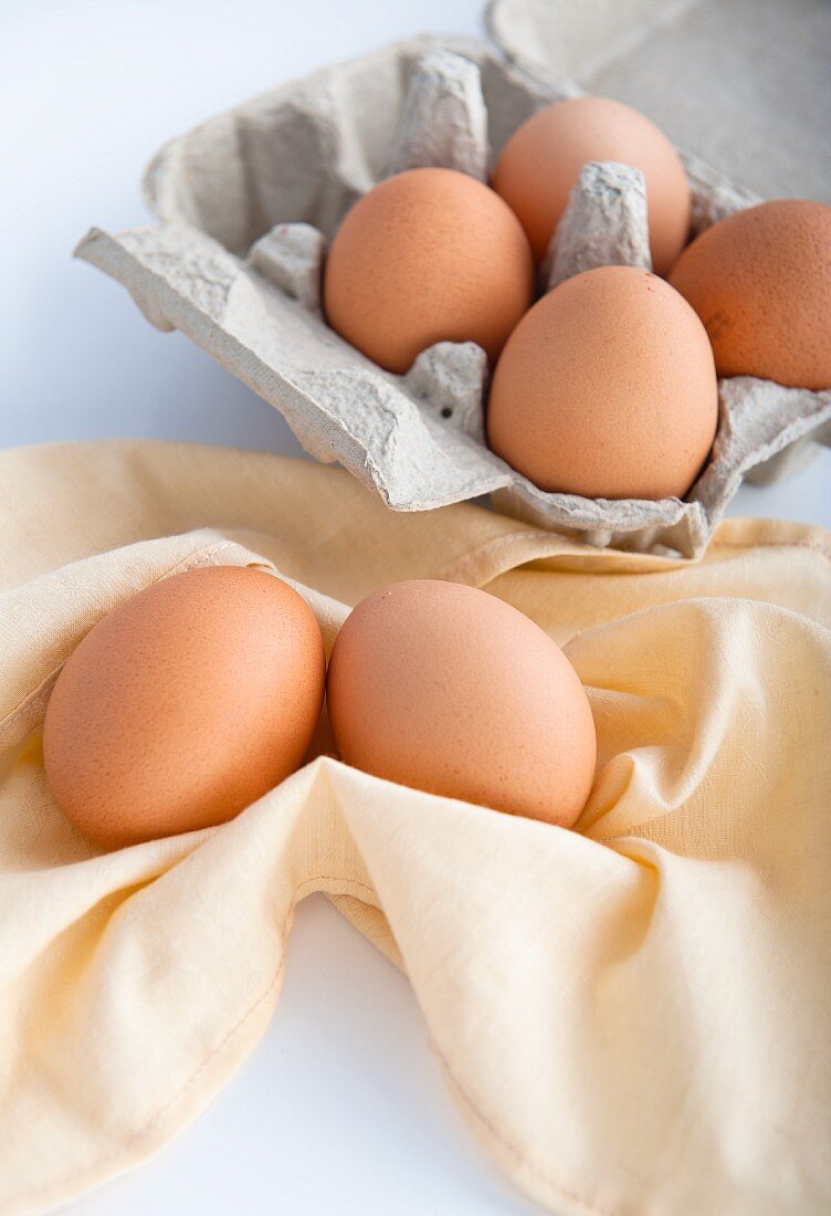 Hen's eggs in an egg box