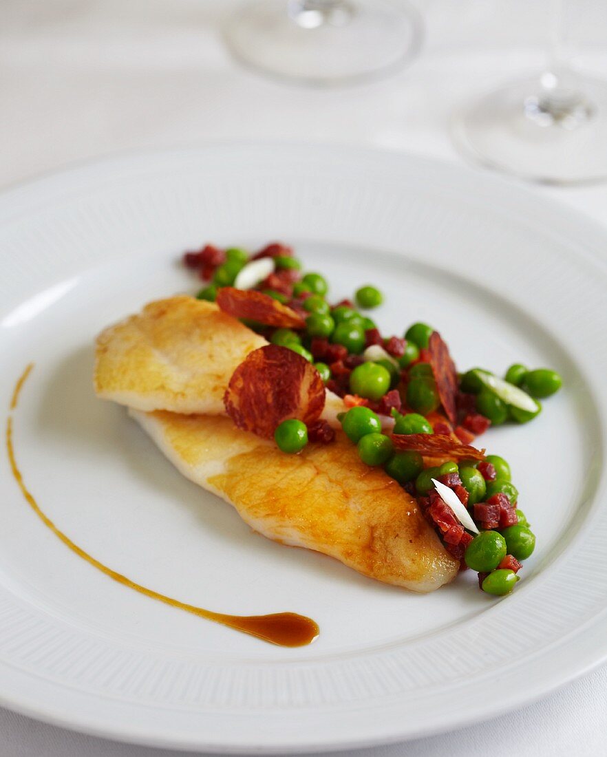 John Dory with peas and chorizo