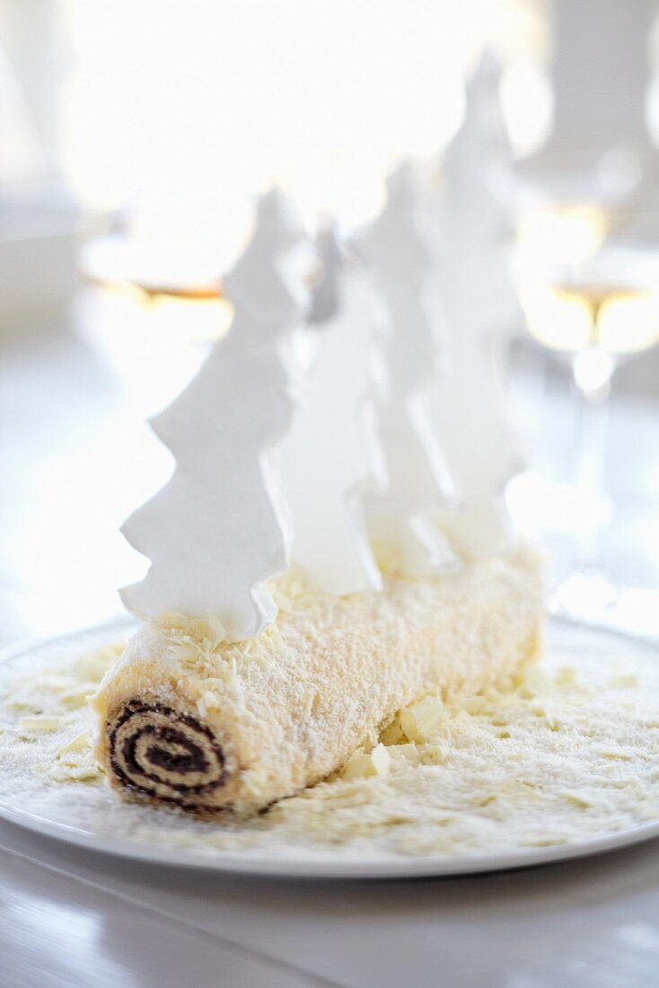 Sponge roll with chocolate for Christmas