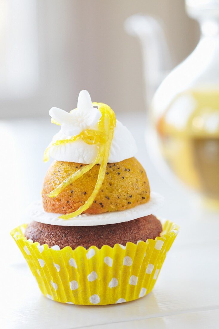 A lemon cupcake with meringue