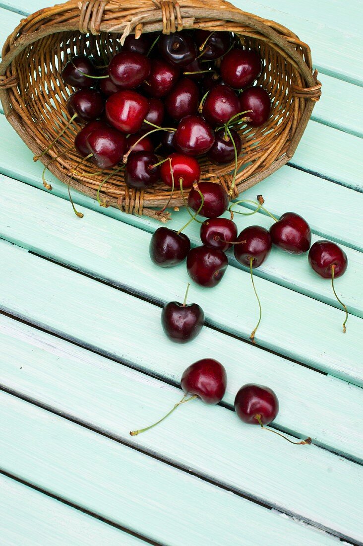 A small basket of cherries