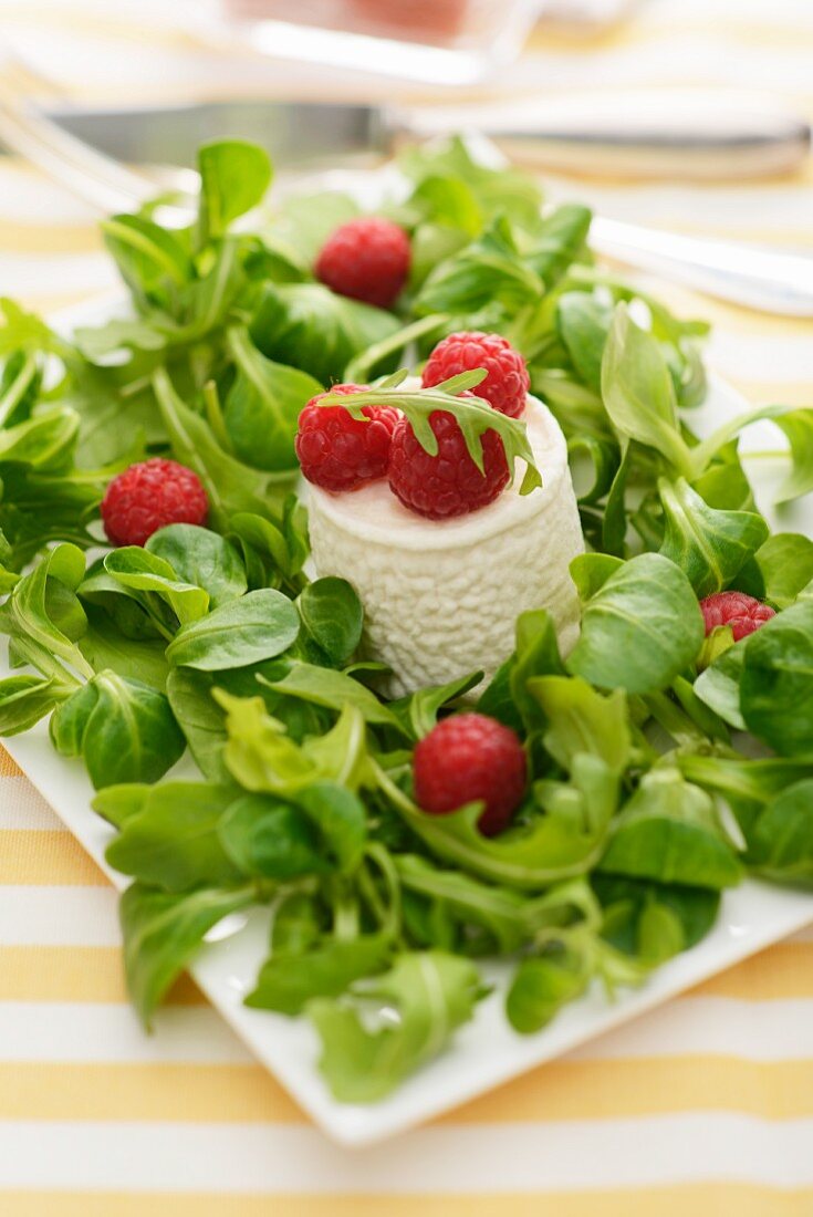 Goat's cheese with raspberries and lamb's lettuce